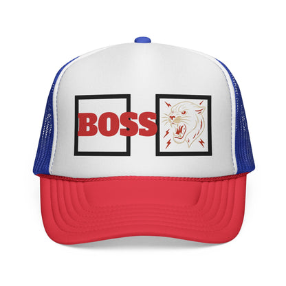 Bold Boss Trucker Cap - Eye-Catching Statement Hat for Leaders, Cool Gifts for Him & Her, Fun Outdoor Style, 'Boss' Design Printify