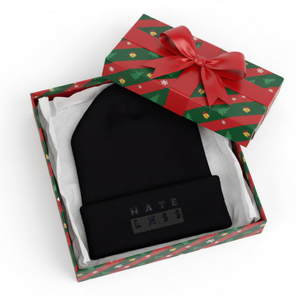 Hate Less Classic Cuffed Beanie - Stylish Winter Hat for Positive Vibes Printify