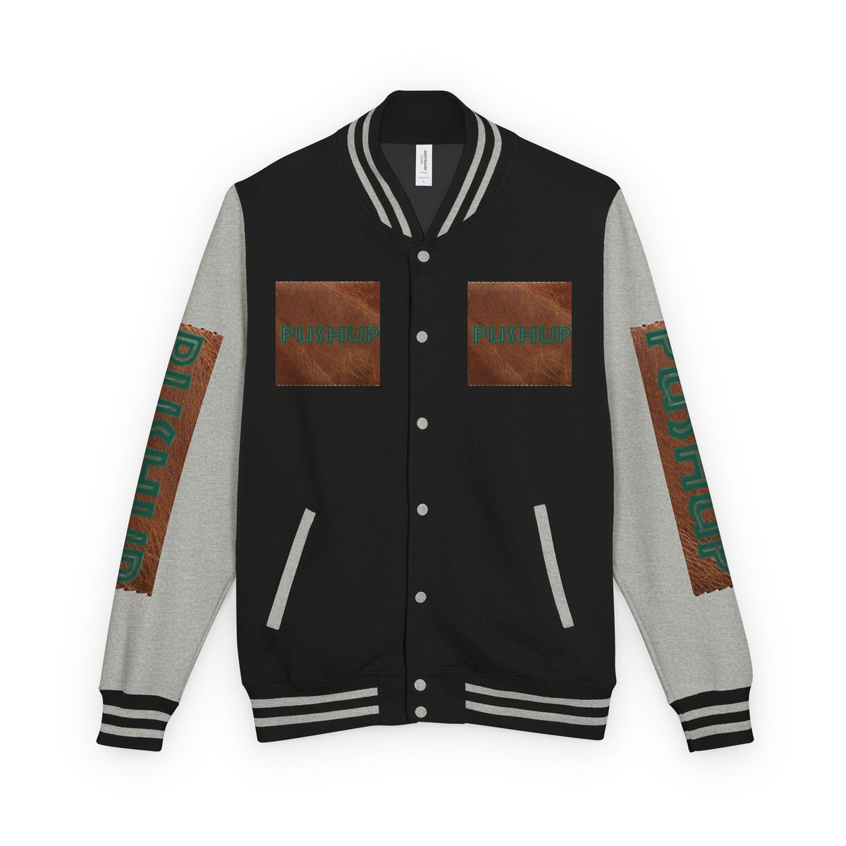 Unisex Heavyweight Letterman Jacket - Bold PUSHUP Design for Sporty Style Printify