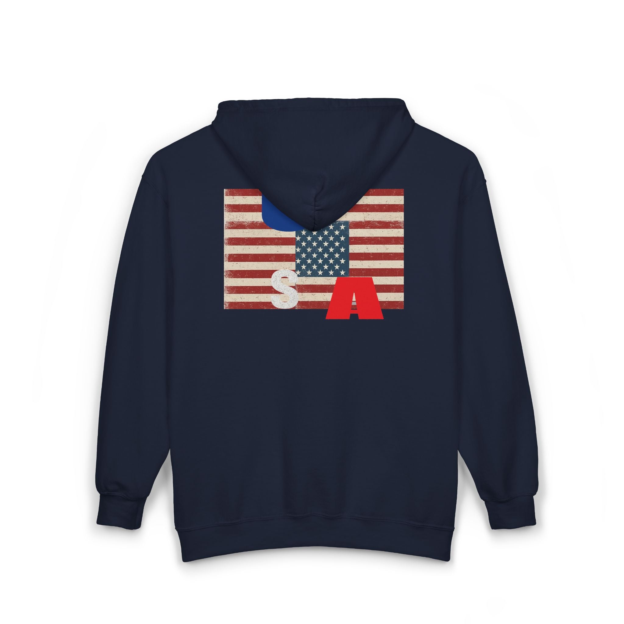 Vintage American Flag Zip-Up Hoodie, Patriotic Sweatshirt for Men and Women, Cozy Casual Wear, Perfect for Independence Day, Gifts for [...] Printify