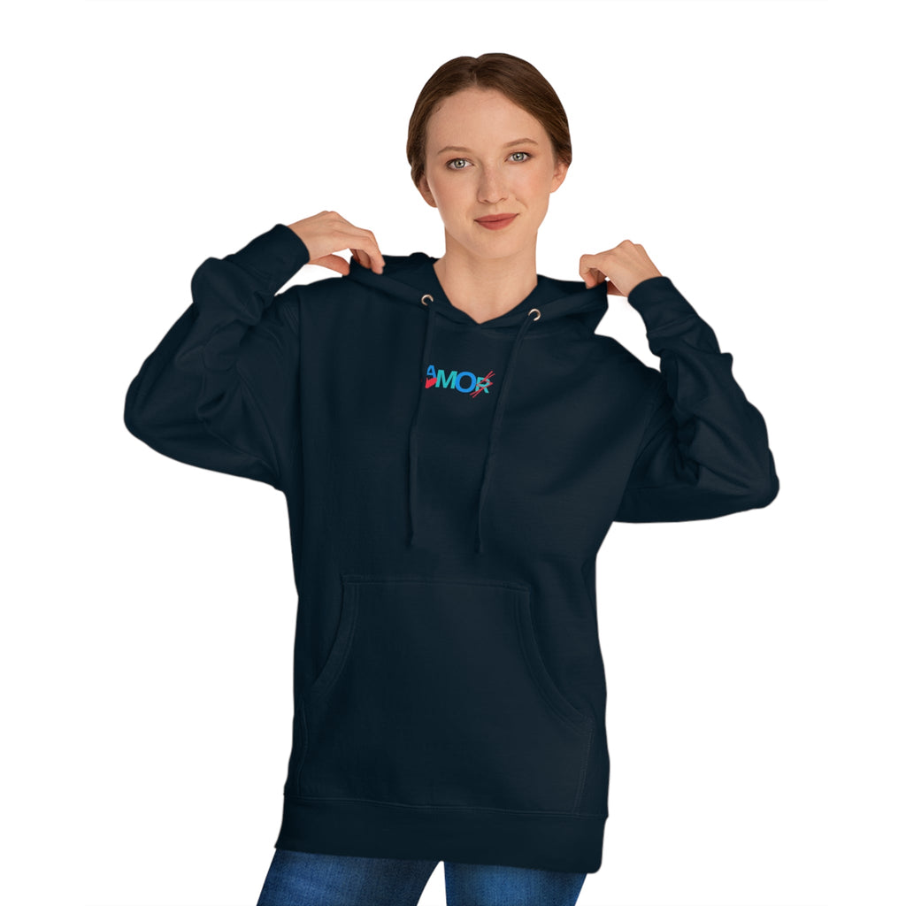 AMORX Unisex Hooded Sweatshirt - Cool and Edgy Love Typography Design Printify