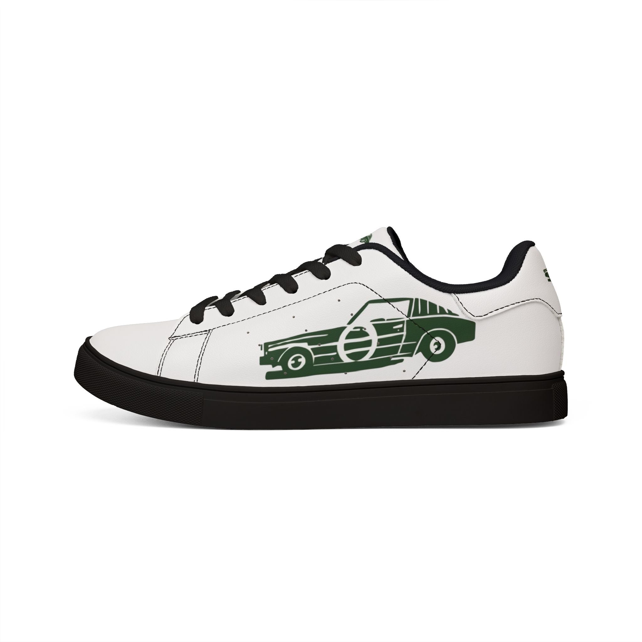 Leather Sneakers — Retro Green Classic Car Low-Top Trainers