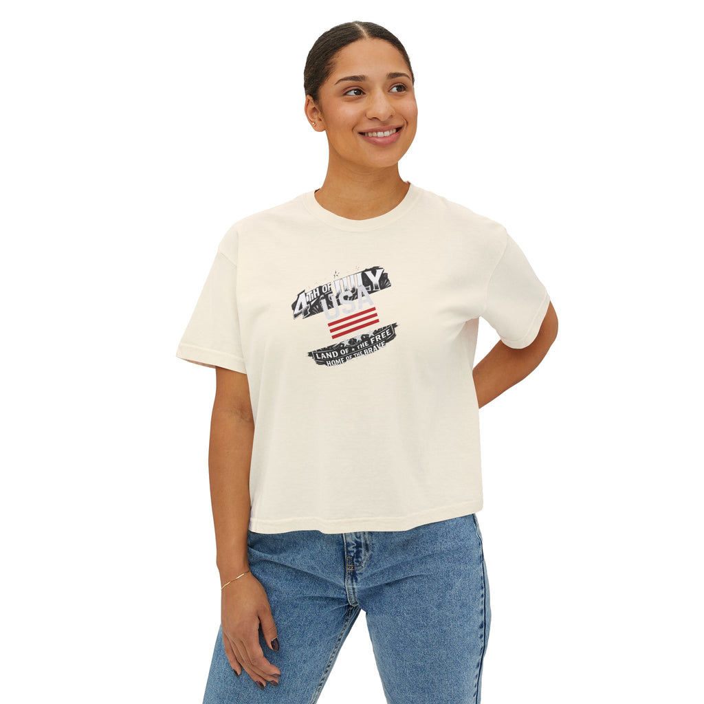 American Flag Graphic Boxy Tee - Women's Patriotic Casual Shirt