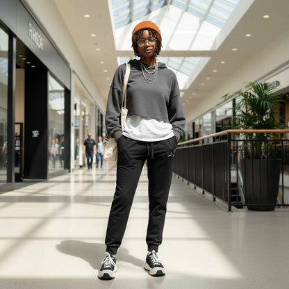 Cozy Cat Embroidered Fleece Sweatpants for Relaxation & Lounging Printify