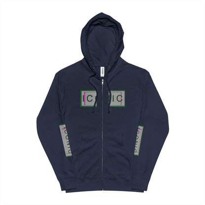 Unisex Fleece Zip Up Hoodie - Iconic Green Layered Design