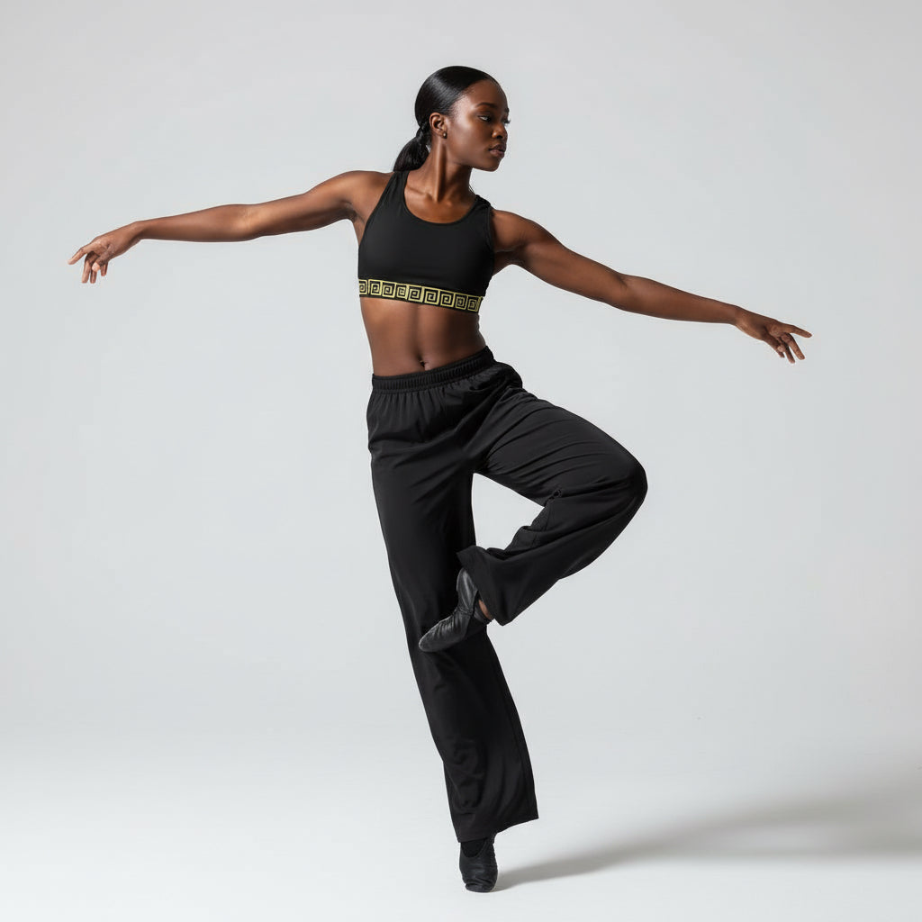 Black & Gold Sports Bra — Metallic Accent Athletic Crop Top