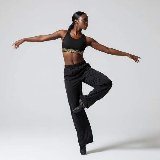 Black & Gold Sports Bra — Metallic Accent Athletic Crop Top