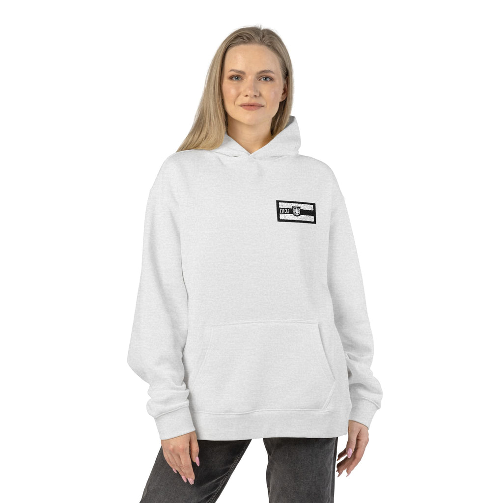Hoodie — Minimal Black & White Flag Patch Relaxed Hoodie