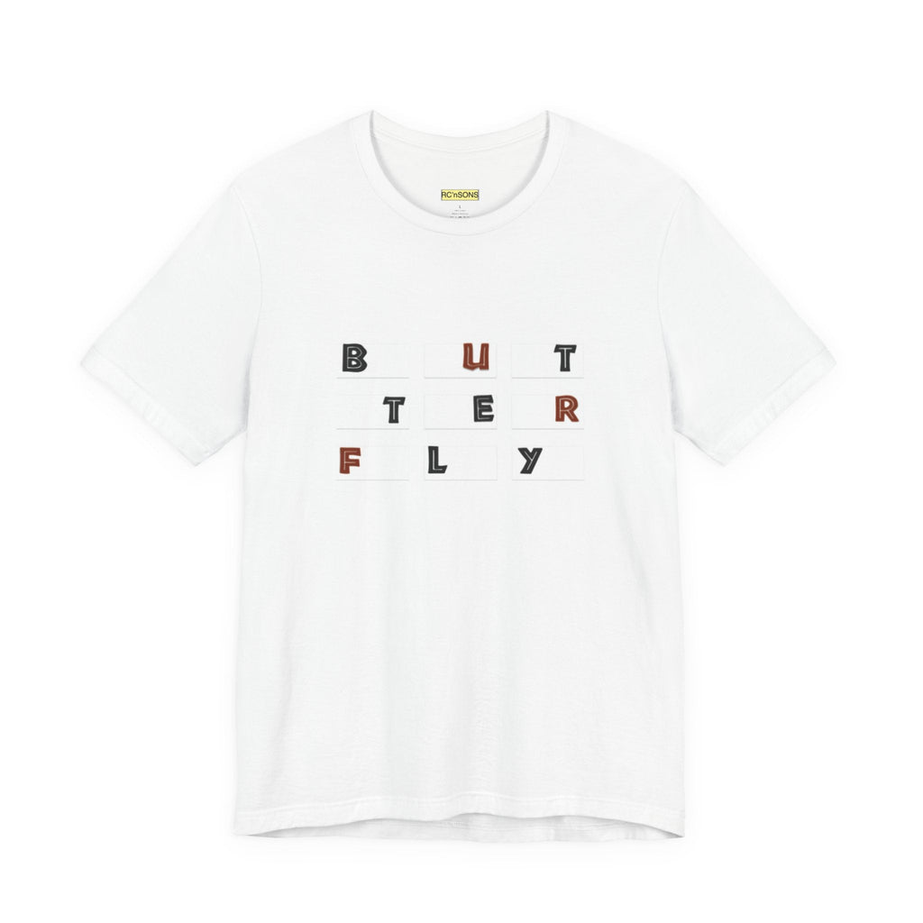Butterfly Text Unisex Tee, Stylish Graphic Shirt, Casual Wear, Perfect Gift for Nature Lovers, Comfortable Everyday Top Printify
