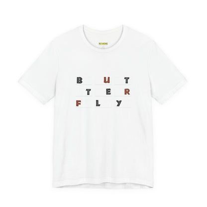 Butterfly Text Unisex Tee, Stylish Graphic Shirt, Casual Wear, Perfect Gift for Nature Lovers, Comfortable Everyday Top Printify