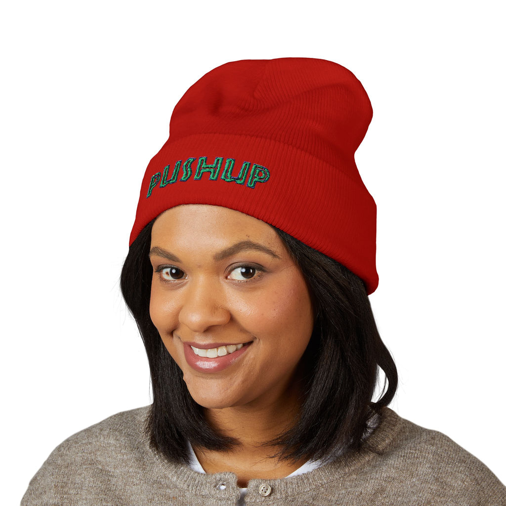 Embroidered Pushup Cuffed Beanie - Stylish Winter Accessory