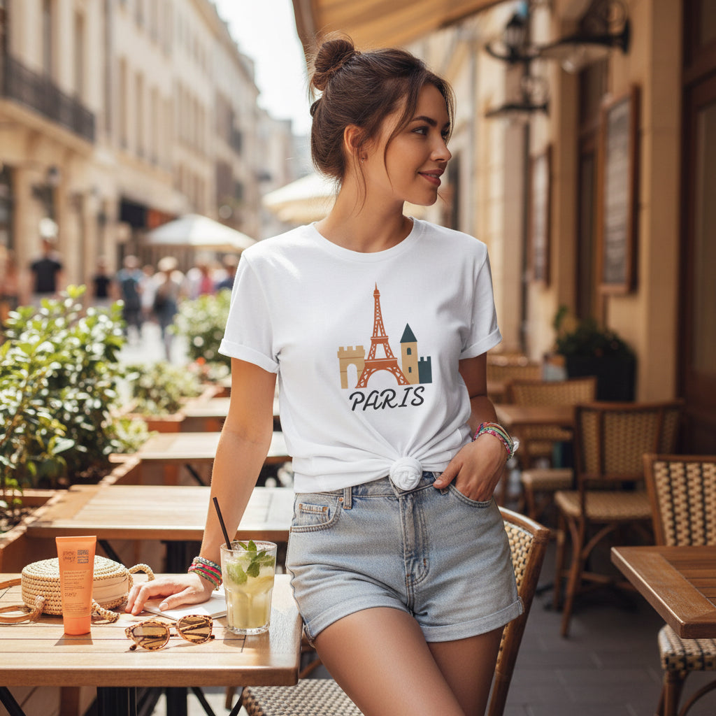Paris Eiffel Tower Unisex T-Shirt, Travel Shirt, Vacation Tee, Parisian Style Apparel, Souvenir Clothing Printify