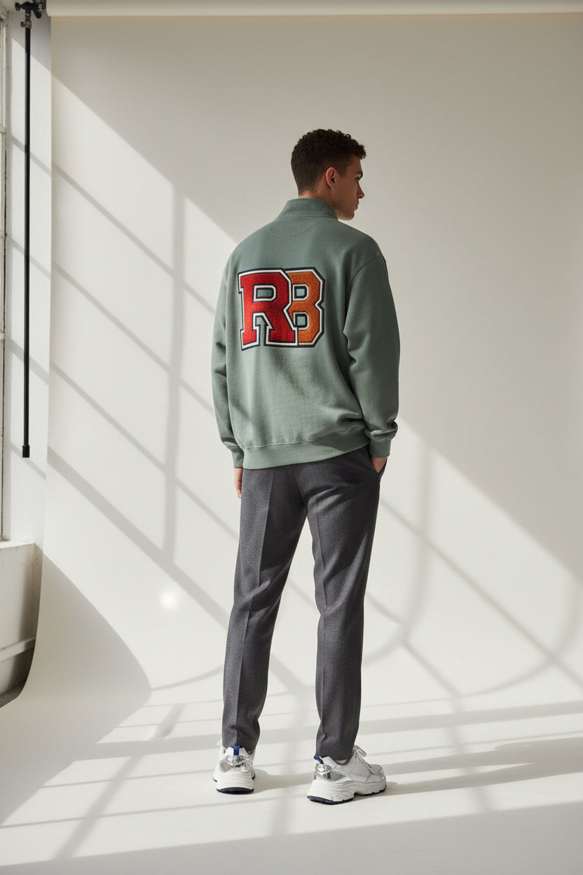 Quarter-Zip Sweatshirt — Retro 'RB' Varsity Logo Pullover Printify