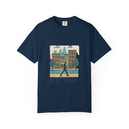 City Walk Unisex Garment-Dyed T-shirt, Urban Streetwear, Casual Fashion, Gift for City Lovers, Travel Enthusiast Apparel Printify