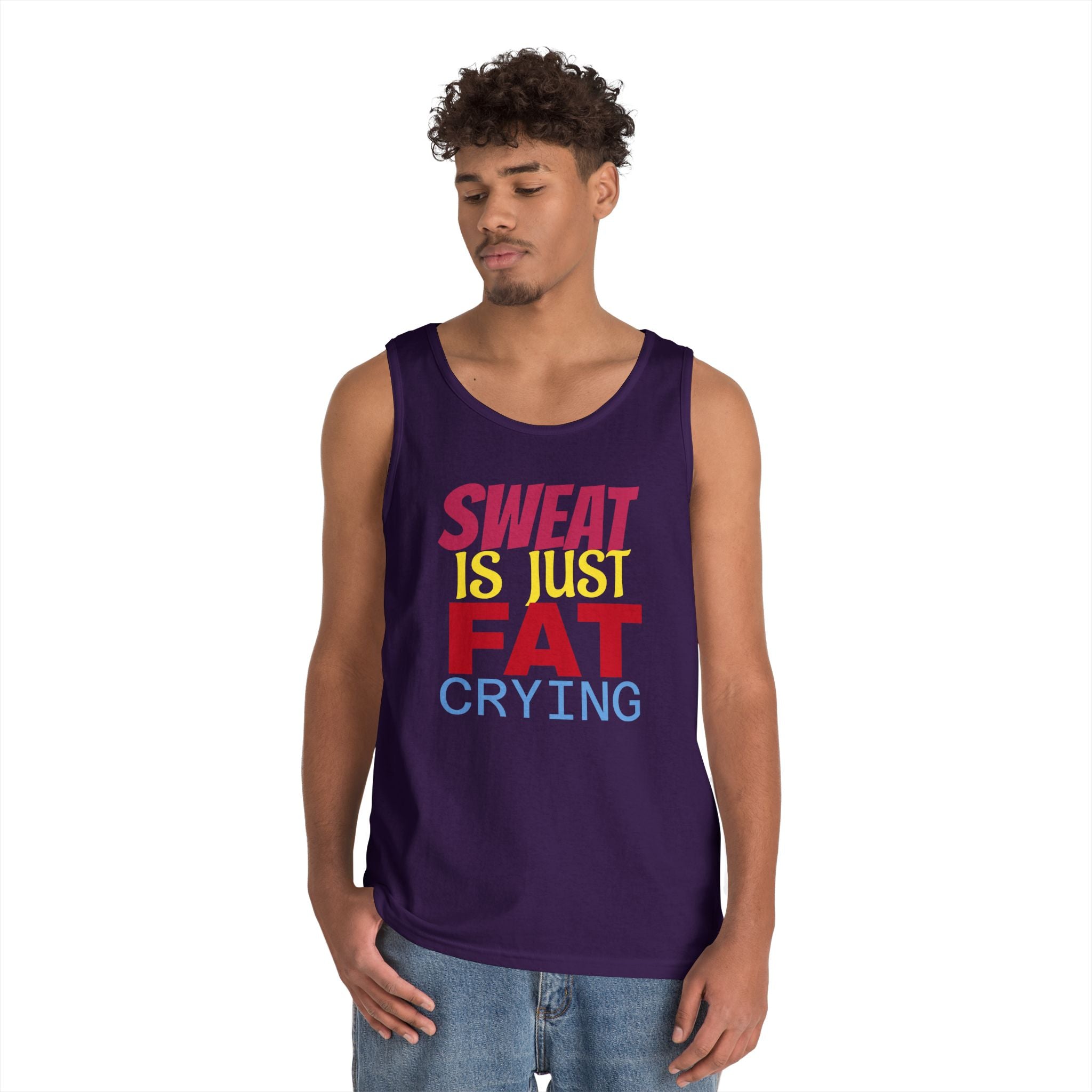 Sweat is Just Fat Crying Tank Top, Motivational Gym Shirt, Fitness Apparel, Unisex Workout Top, Summer Activewear, Gift for Fitness [...] Printify
