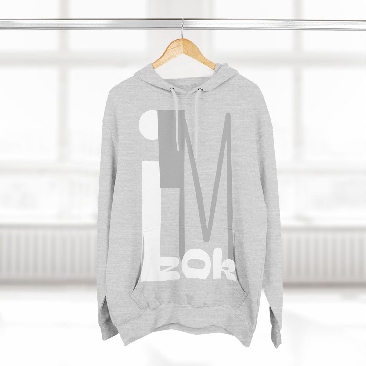 Hoodie with 'I'M zOk' Design - Three-Panel Fleece