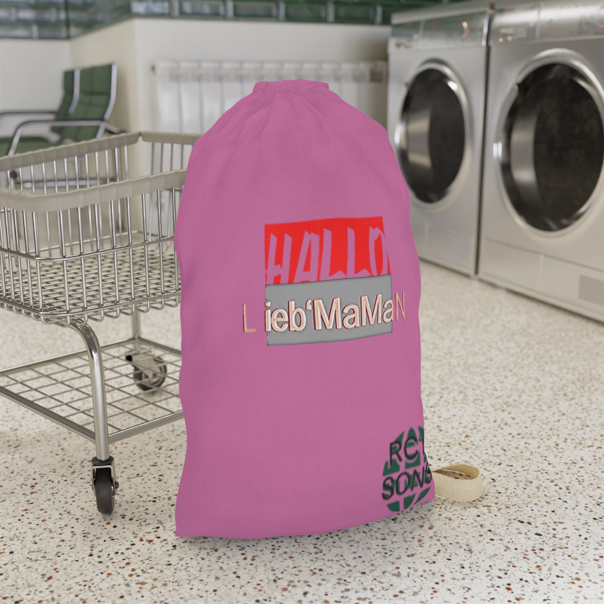 Colorful Laundry Bag with 'Hallo Lieb Mama' Design - Perfect for Home Organization