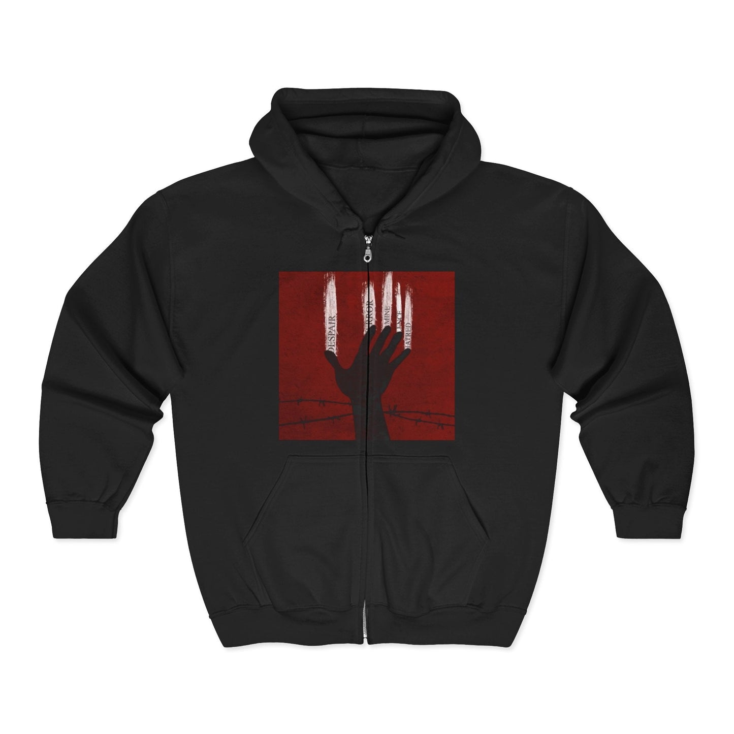 Unisex Zip Hoodie - Perfect for Spooky Season, Scary Movie Nights, Gift for Horror Fans, Unique Sweatshirt, Cozy Warmth Printify