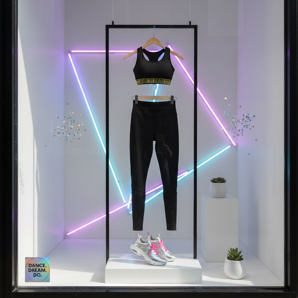 Black & Gold Sports Bra — Metallic Accent Athletic Crop Top