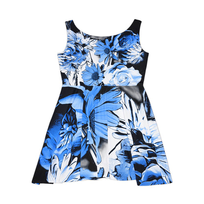 Women's Skater Gold Blue Rose Dress (AOP)