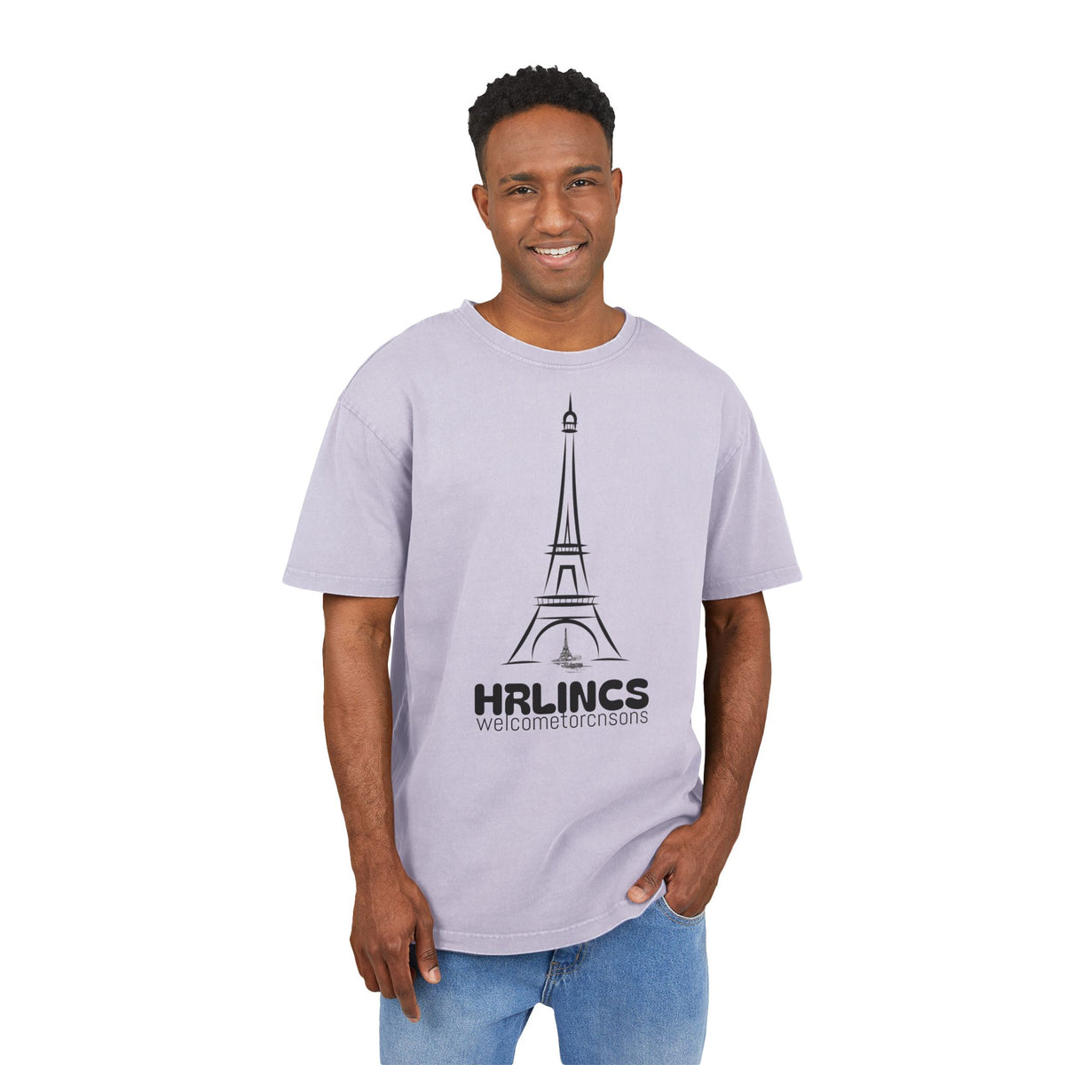 Unisex  Acid Washed Heavy Oversize Tee-With Tower Design