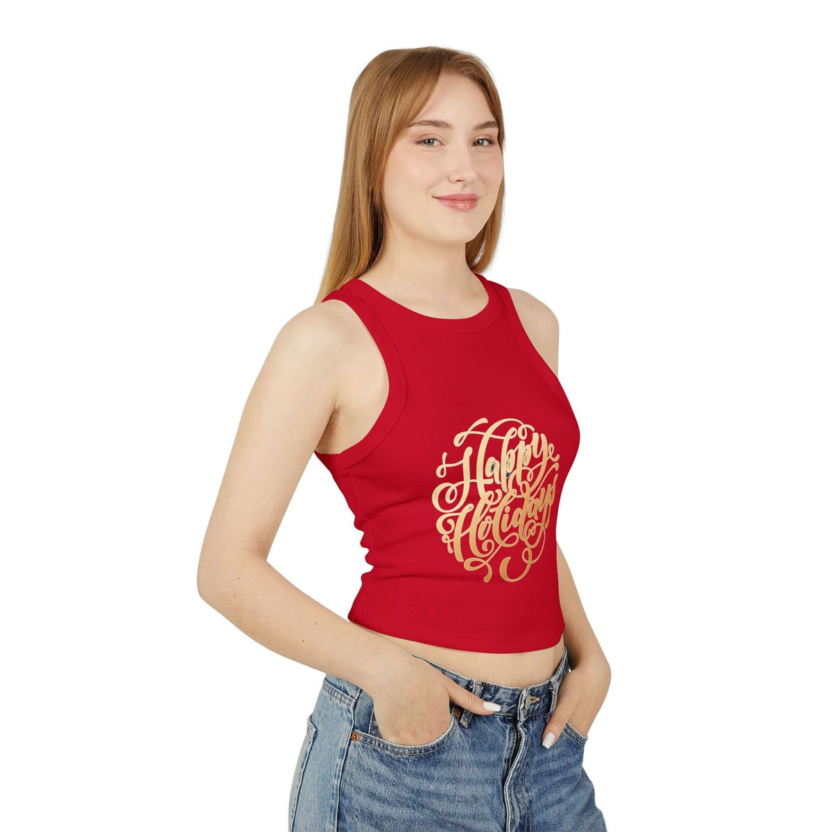 Tank Top Happy Holiday Women's Micro Rib Racer