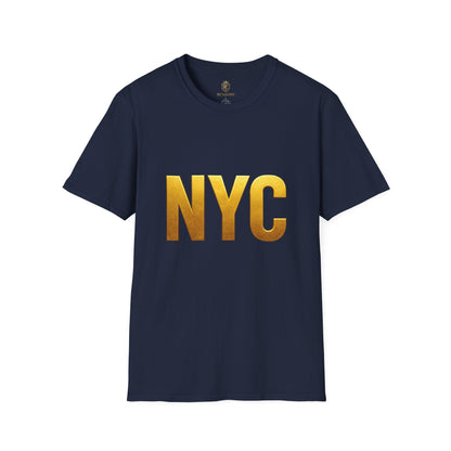 NYC Gold Foil Unisex T-Shirt, Trendy NYC Graphic Tee, Casual Urban Wear, Perfect Gift for Travelers, Stylish Streetwear, Birthday or Holiday Printify