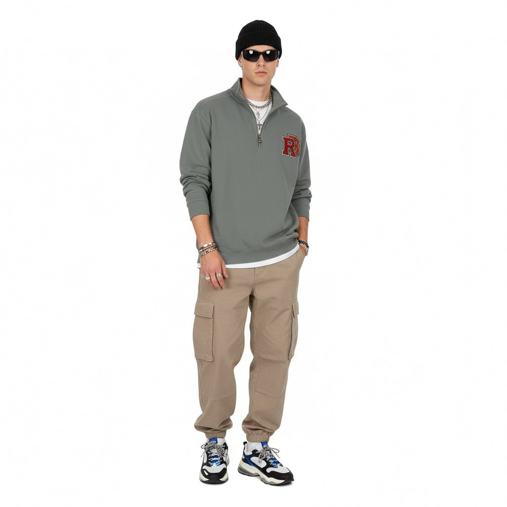 Quarter-Zip Sweatshirt — Retro 'RB' Varsity Logo Pullover Printify