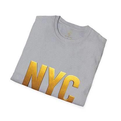 NYC Gold Foil Unisex T-Shirt, Trendy NYC Graphic Tee, Casual Urban Wear, Perfect Gift for Travelers, Stylish Streetwear, Birthday or Holiday Printify