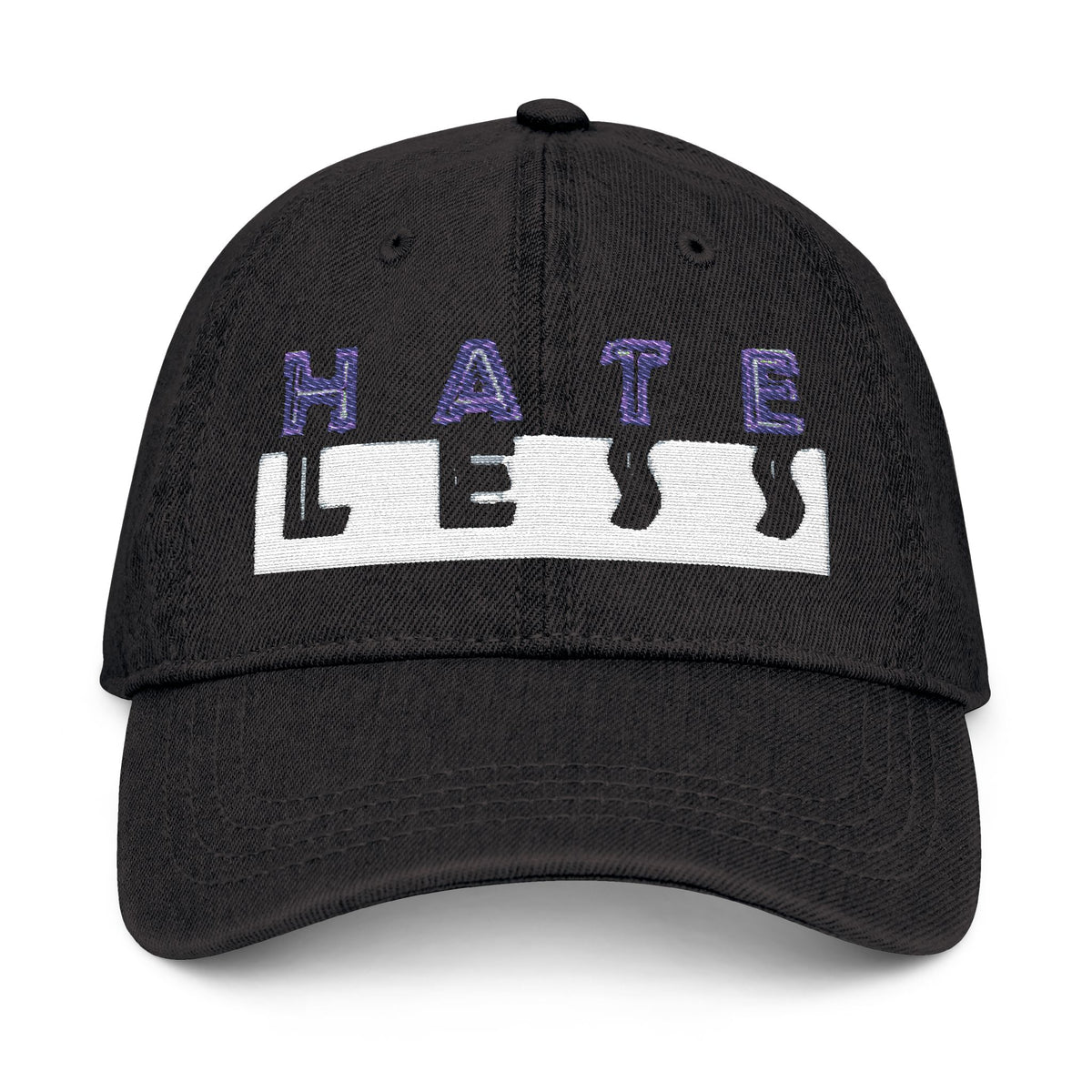 Embroidered Denim Hat - 'HATE LESS' Cap for Positive Vibes