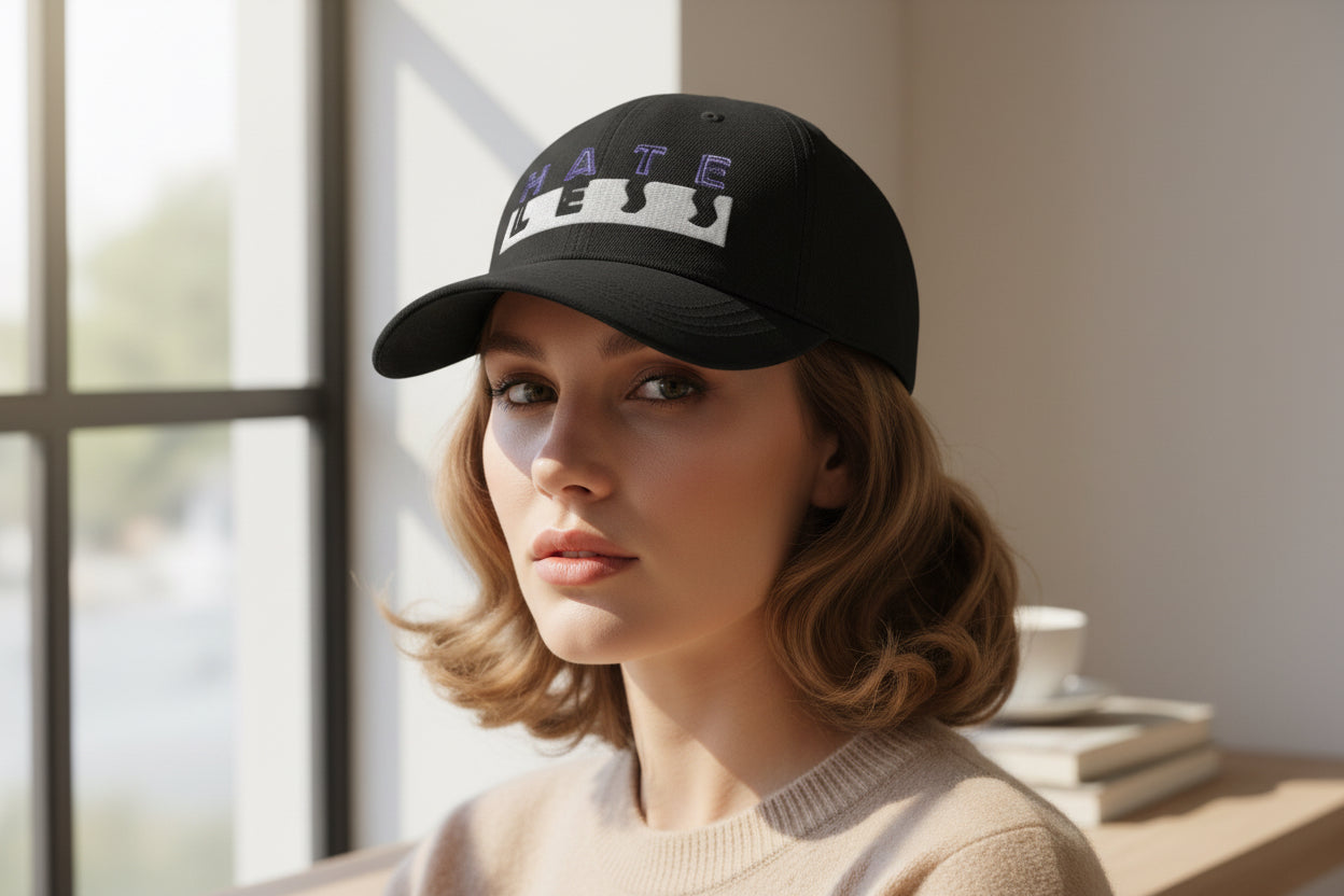 Embroidered Denim Hat - 'HATE LESS' Cap for Positive Vibes