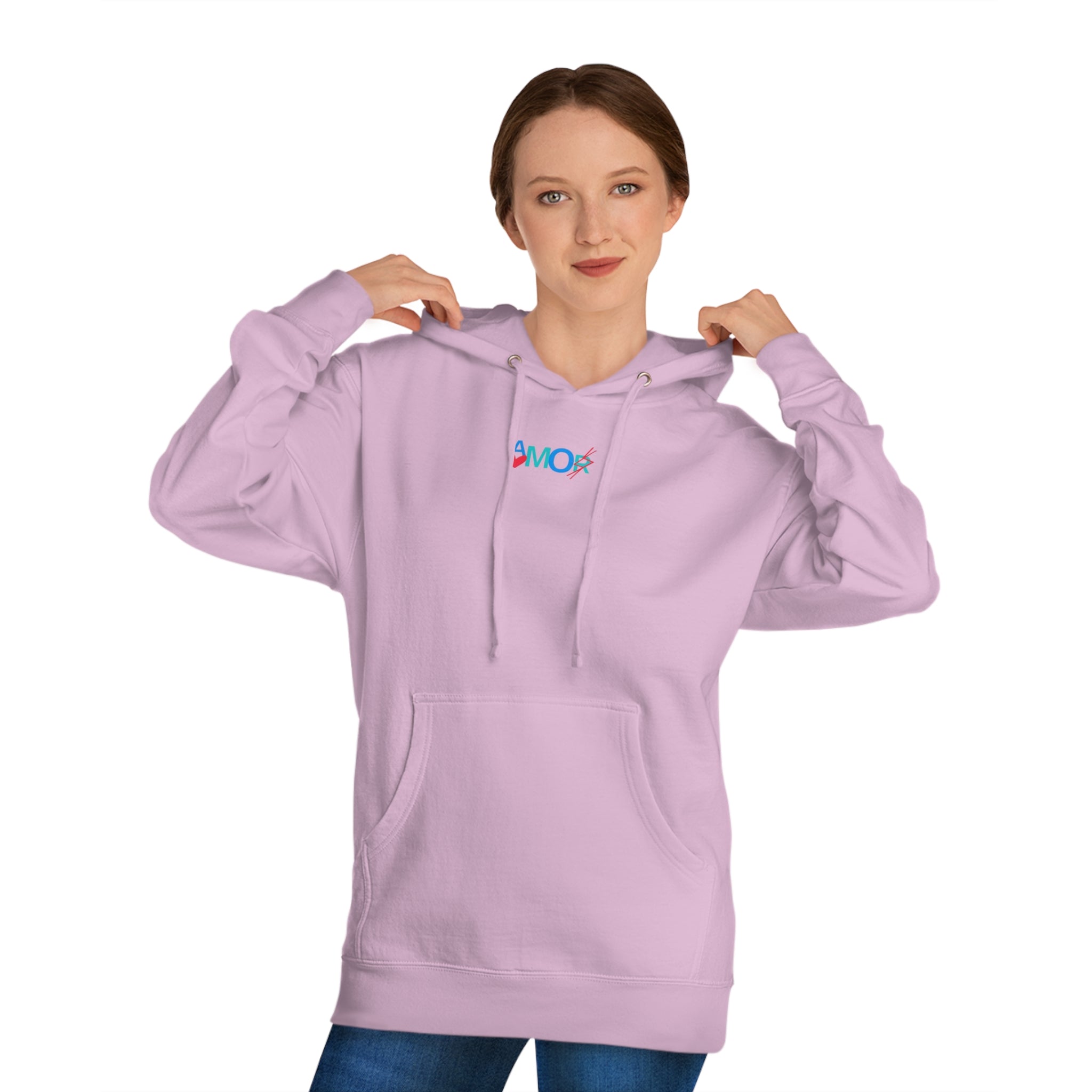 AMORX Unisex Hooded Sweatshirt - Cool and Edgy Love Typography Design Printify