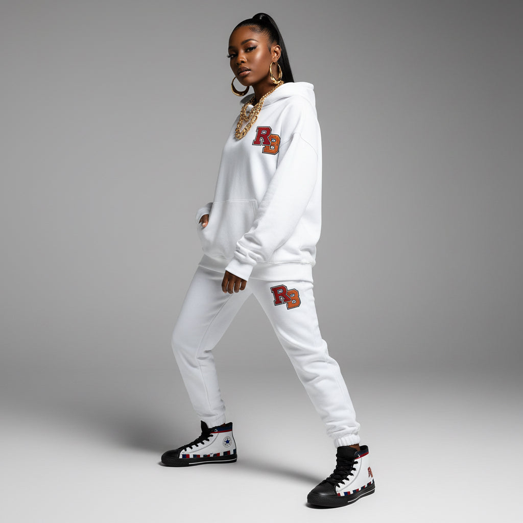 Women’s High-Top Sneakers — White Retro Stripe & RB Monogram Printify