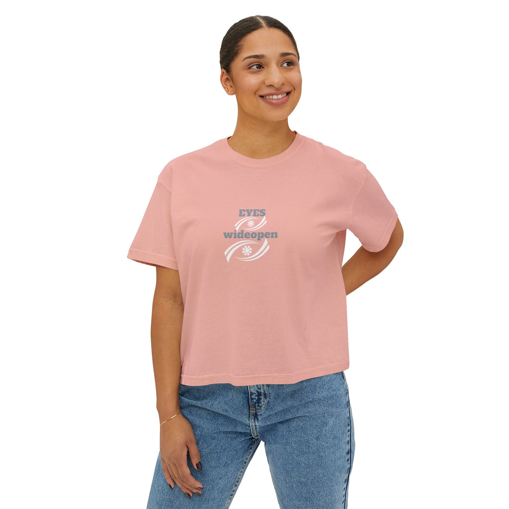 Women's Boxy Tee - 'EYES wideopen' | Casual Tee, Gift for Her, Relaxed Fit Top, Everyday Wear, Trendy Apparel Printify