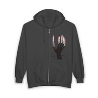 Gothic Hand Design Zip Hoodie | Unisex Casual Sweatshirt for Grunge Lovers, Cozy Pullover, Streetwear Fashion, Unique Gift Idea Printify