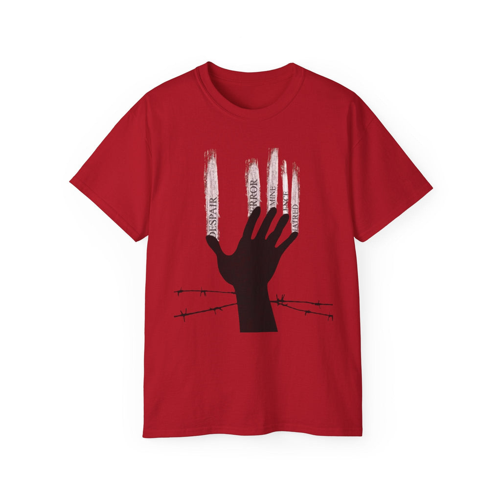 Bold Graphic Tee, Hand and Barbed Wire Design, Unisex Casual Shirt, Unique Art Apparel, Gift for Art Lovers Printify
