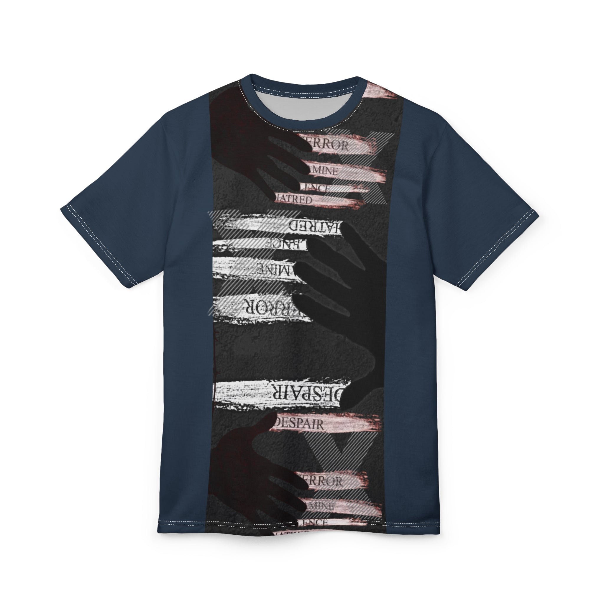 Artistic Unisex Tee with Hands Design, Unique Graphic Shirt, Fashionable AOP Tee, Statement Wear, Gender-Neutral Fashion Printify
