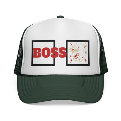 Bold Boss Trucker Cap - Eye-Catching Statement Hat for Leaders, Cool Gifts for Him & Her, Fun Outdoor Style, 'Boss' Design Printify