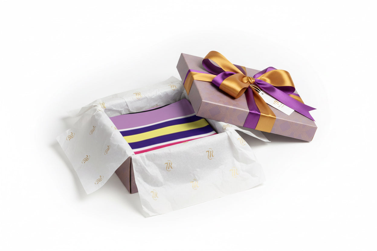 Purple Yellow Striped Sports Bra — Vibrant Allover-Print Activewear