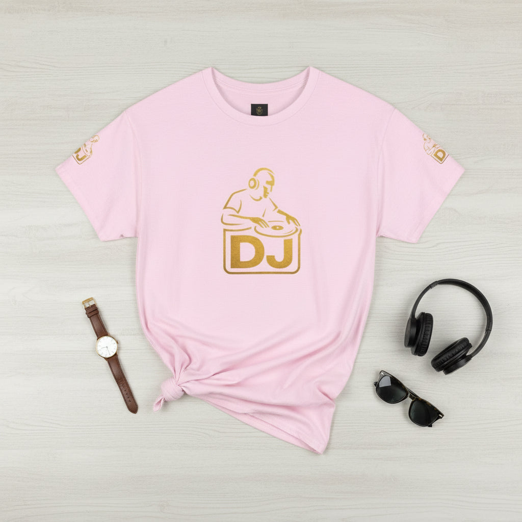 DJ Graphic Tee — Gold Turntable DJ Shirt for Music Lovers Printify