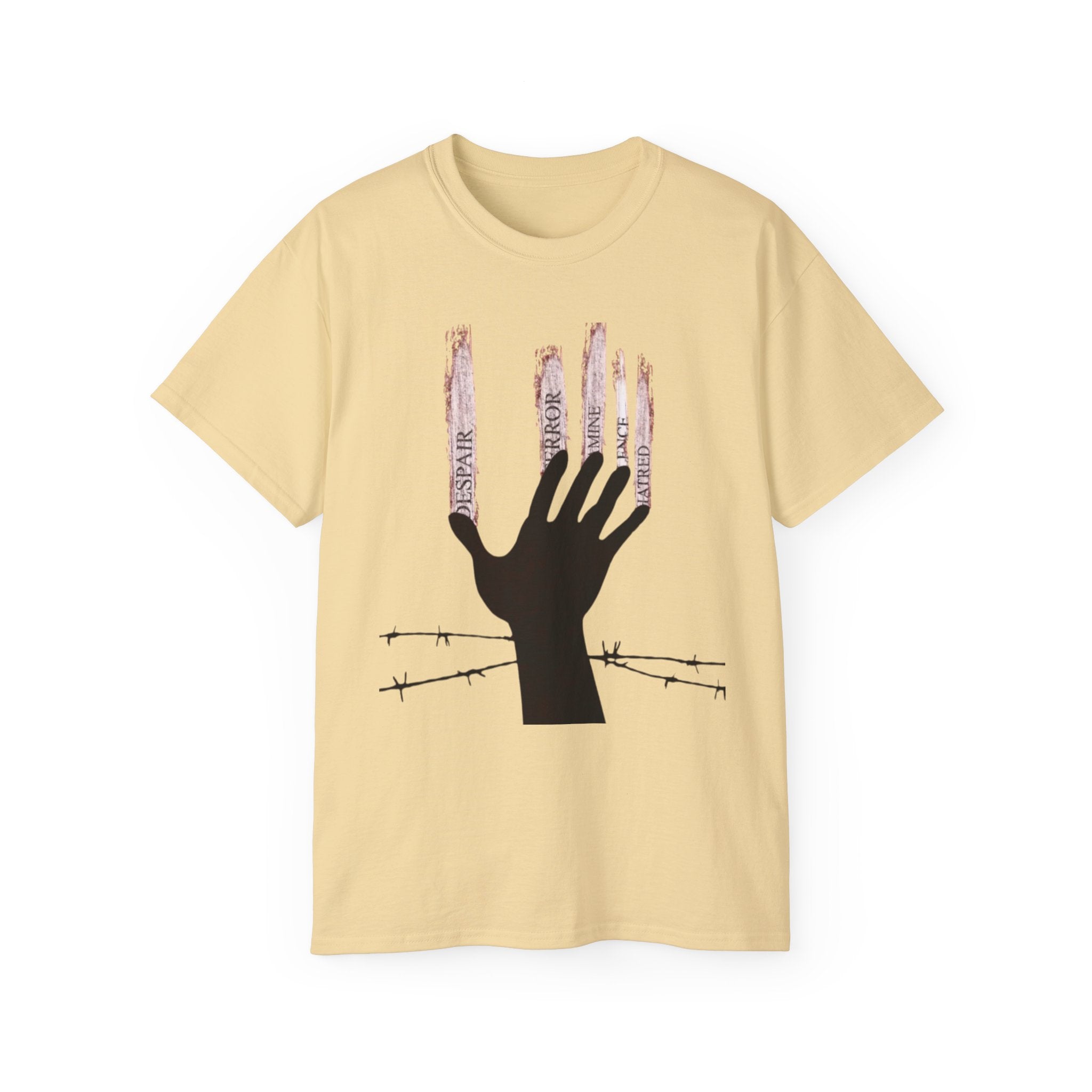 Bold Graphic Tee, Hand and Barbed Wire Design, Unisex Casual Shirt, Unique Art Apparel, Gift for Art Lovers Printify