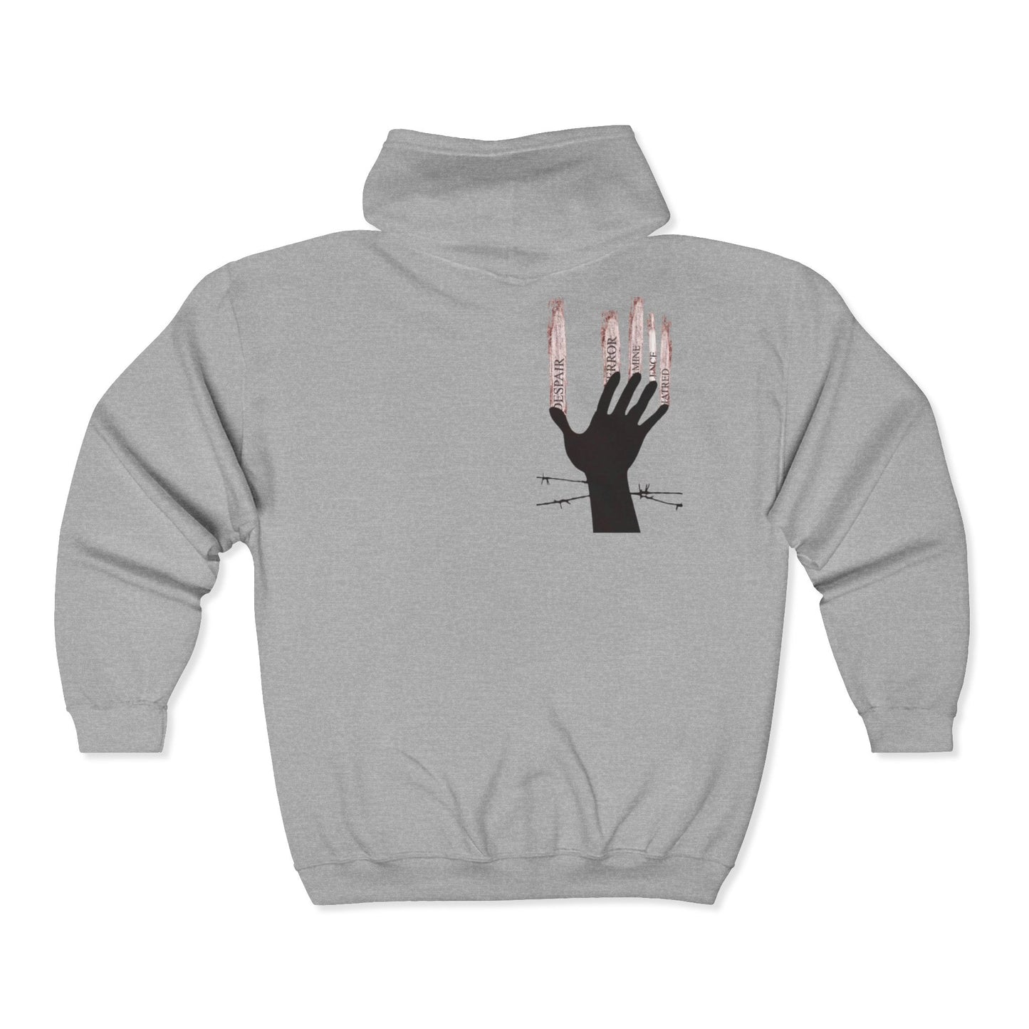 Gothic Hand Design Zip Hoodie | Unisex Casual Sweatshirt for Grunge Lovers, Cozy Pullover, Streetwear Fashion, Unique Gift Idea Printify