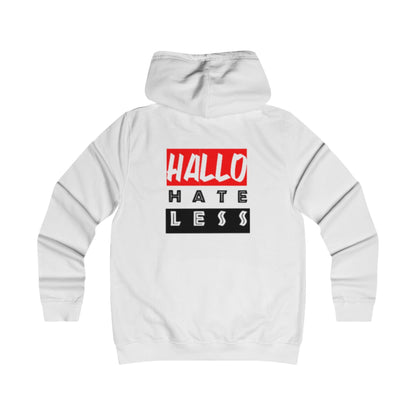Empowering College Hoodie - 'HALLO HATE LESS' Unisex Sweatshirt Printify