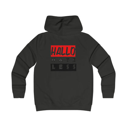 Empowering College Hoodie - 'HALLO HATE LESS' Unisex Sweatshirt Printify