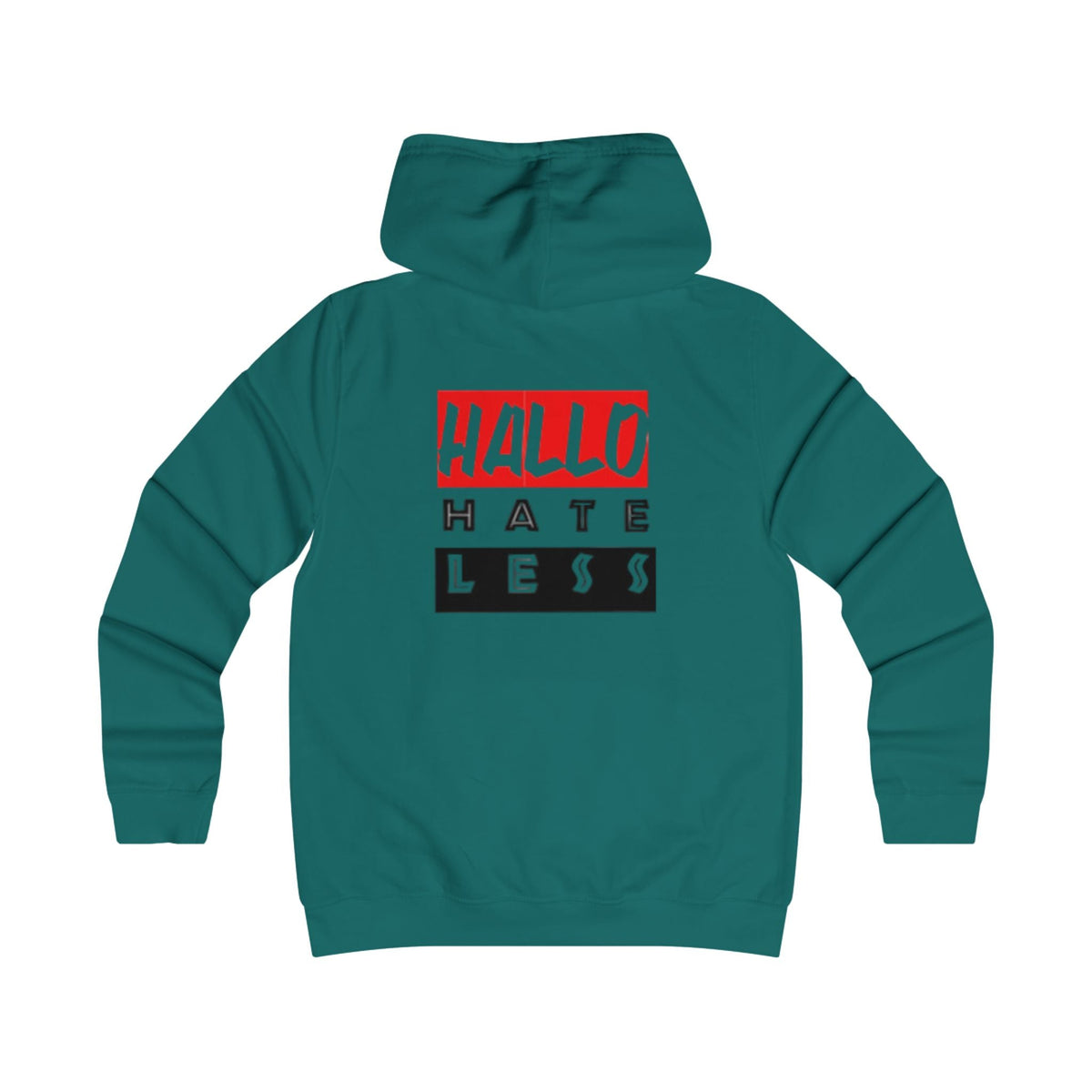 Empowering College Hoodie - 'HALLO HATE LESS' Unisex Sweatshirt Printify