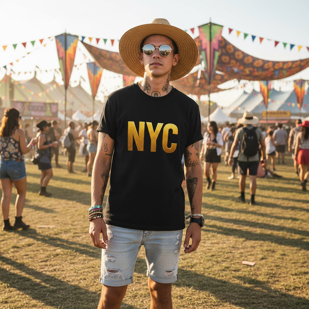 NYC Gold Foil Unisex Oversized Tee Printify