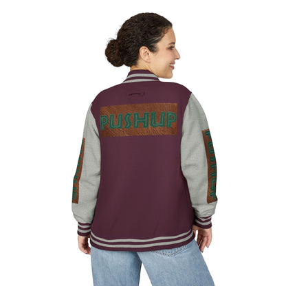 Unisex Heavyweight Letterman Jacket - Bold PUSHUP Design for Sporty Style Printify