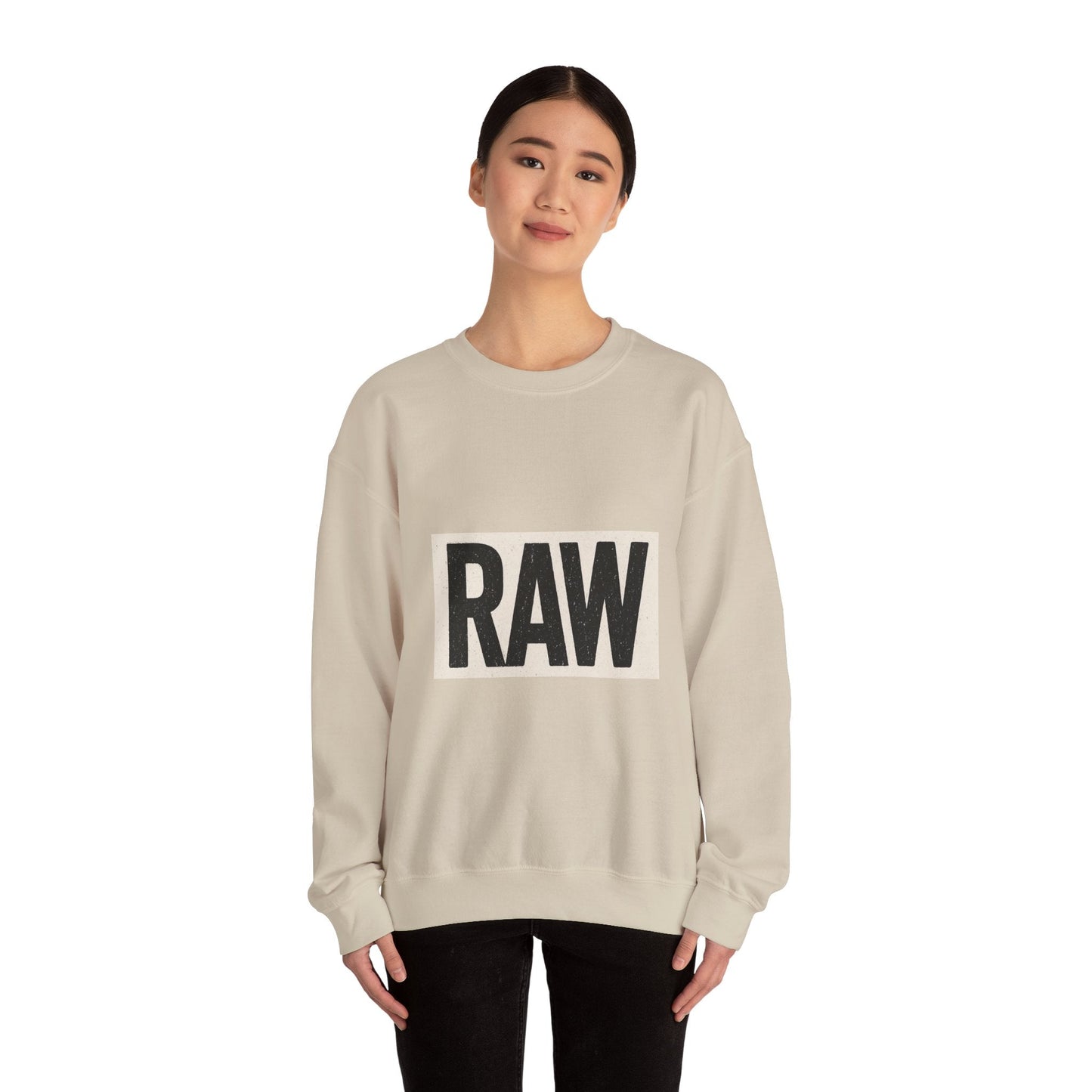 Stylish RAW Graphic Crewneck Sweatshirt, Unisex Casual Wear, Cozy Winter Layer, Trendy Streetwear, Perfect Gift for Him/Her Printify