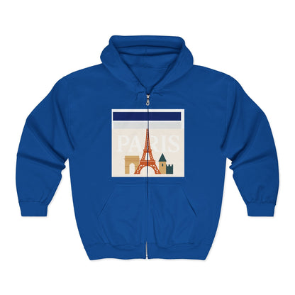 Paris-Themed Unisex Heavy Blend Full Zip Hooded Sweatshirt, Cozy Travel Hoodie, Gift for Explorers, Paris Souvenir, Urban Chic Style Printify
