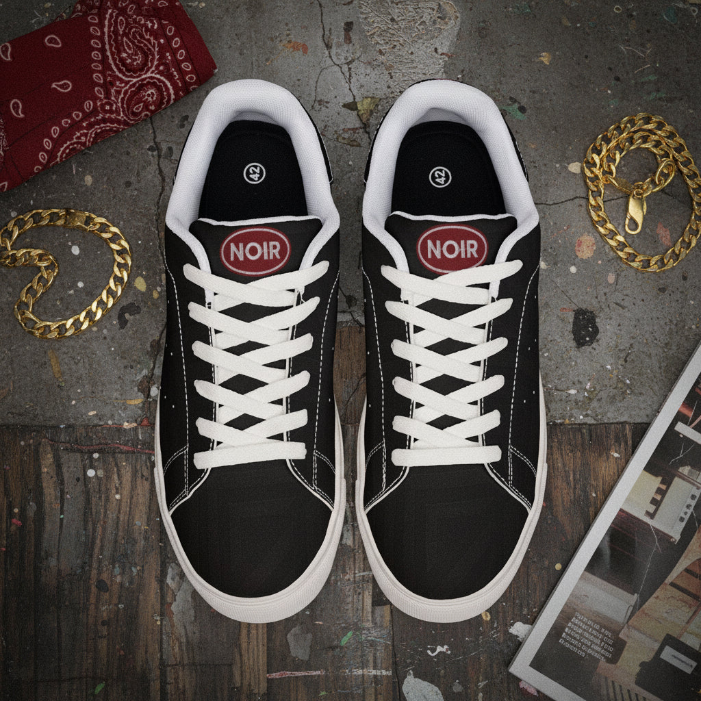 Men's Noir Low-Top Leather Sneakers — Classic Black Casual Trainers